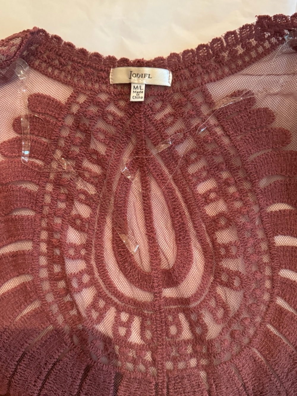Boho Crochet Sheer Kimono Duster in Dusty Rose Size M/L - Picture 5 of 7